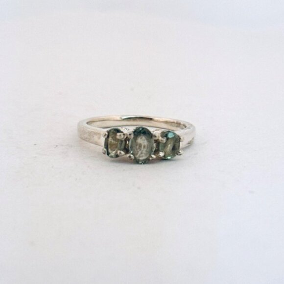 Estate 925 Sterling Silver Triple Green Gemstone Ring Size 6.5 Vintage Jewelry - Picture 2 of 11